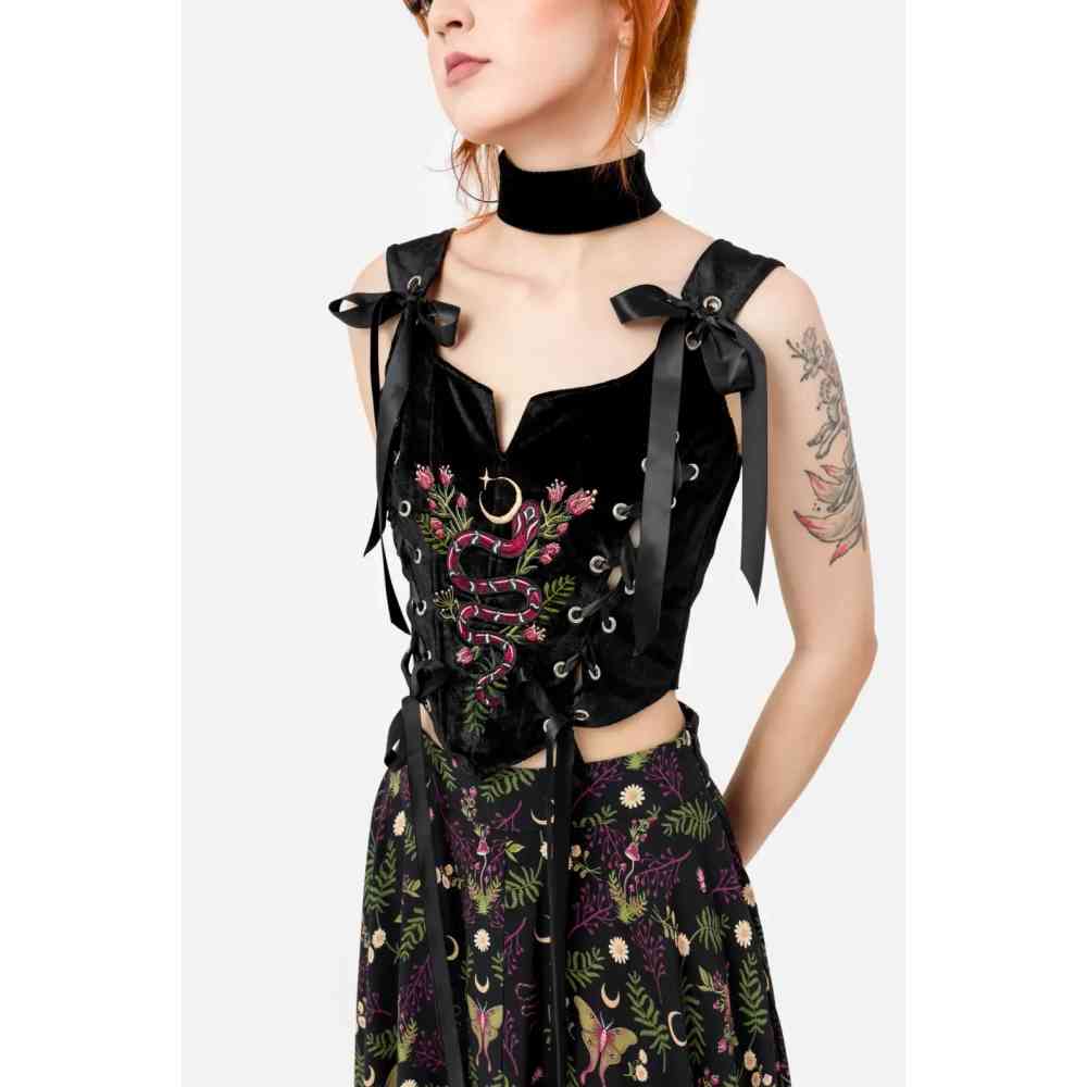 Restyle - Enchanted Encounters Korset top - Zwart/Multicolours